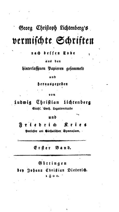Title page of the first edition of Lichtenberg's Vermischte Schriften, 1800, which first published his waste books